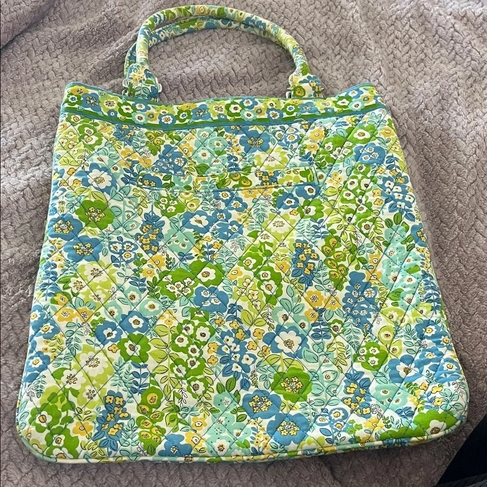 Vera Bradley Retired English Meadow Floral Quilted Tote Bag Blue, Green, Yellow